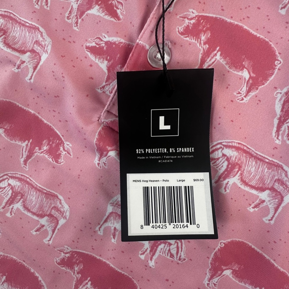 Waggle Hog Heaven Polo Mens Large Pink Pig Print Performance Golf Shirt NEW - Picture 6 of 6